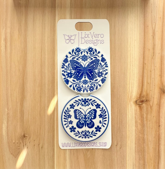 Talavera Inspired Car Coaster - Butterflies